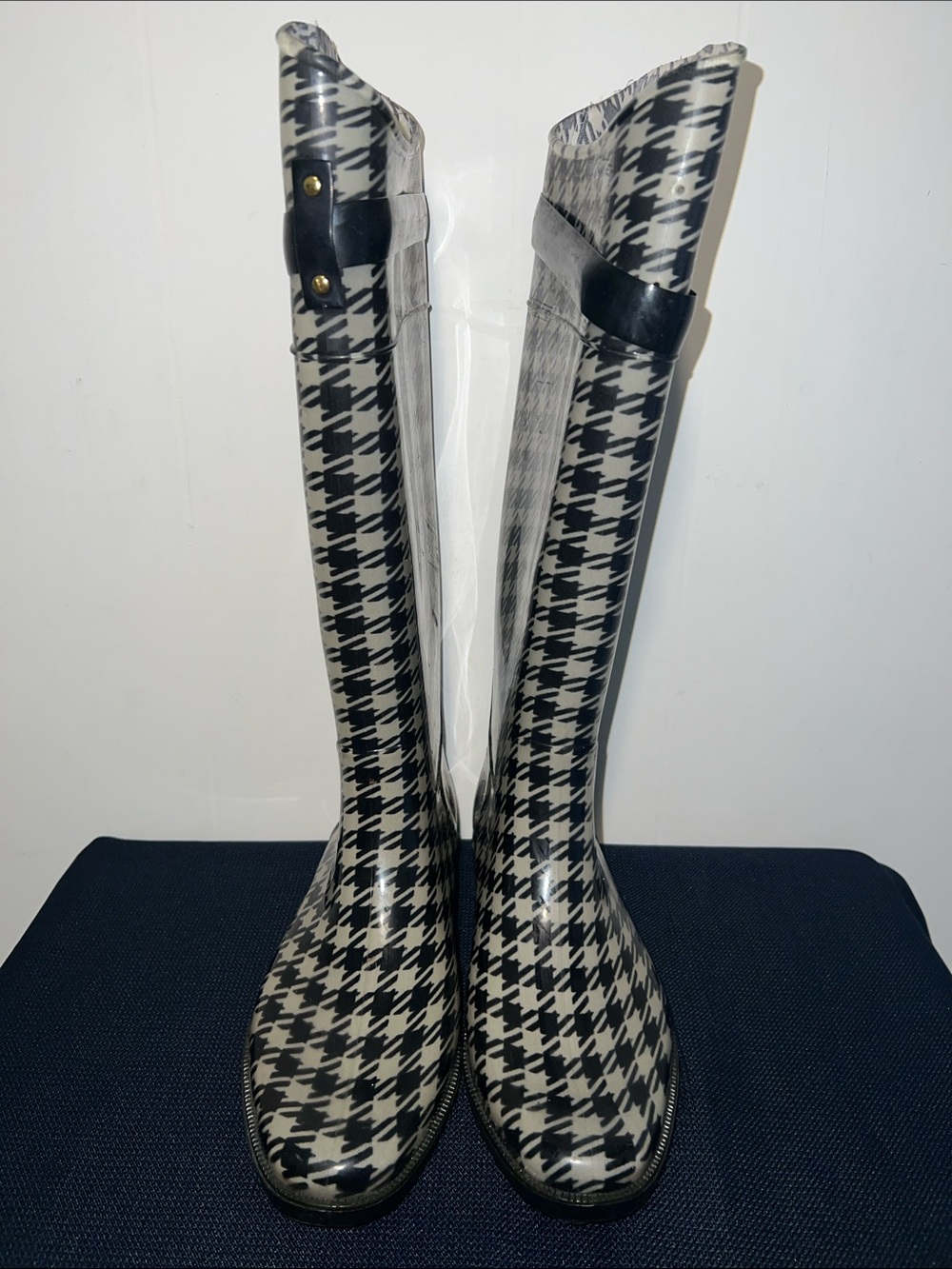 Lauren Ralph Lauren Black and White Houndstooth Knee-High Rain Boots Size 8B